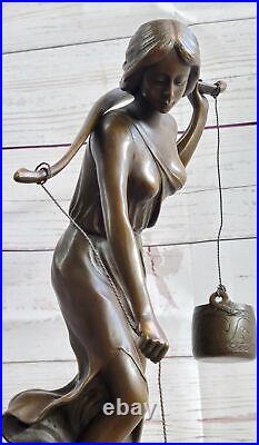 Rare Fonte Bronze Vintage Artisanal Sculpture Art Nouveau Maiden Femme Fille Art