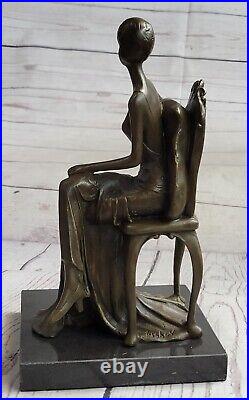 Rare Sculpture Signée Fisher Art Nouveau Deco Femme Figurine Décor Bronze Statue