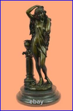 Romain Femme Marron Patine Grand Bronze Marbre Sculpture Figurine Art Nouveau