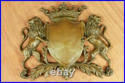 Royal Crest Blason Bronze Plaque Lions Bouclier Statue Art Decoration Nouveau