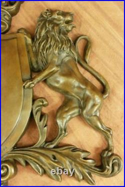 Royal Crest Blason Bronze Plaque Lions Bouclier Statue Art Decoration Nouveau