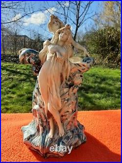 Royal Dux Bohèmia Sculpture En Céramique Art Nouveau Femmes A La Source