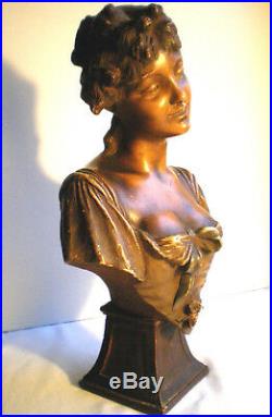 SUBLIME Statue, sculpture terre cuite Art Nouveau 1880 Buste de femme signé L
