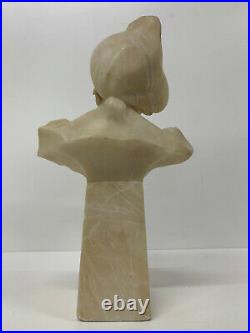Sculpté Albâtre Buste Ancien Jeune Fille Sculpture Art Nouveau Maiden
