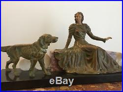Sculpture ART NOUVEAU femme & chiens