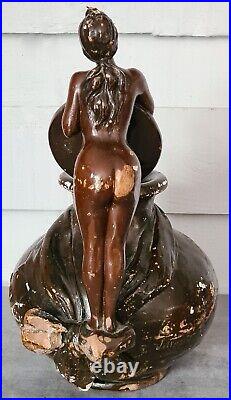 Sculpture Art nouveau femme nue pot terre cuite vernissée par Emmanuel Villanis