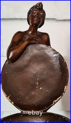 Sculpture Art nouveau femme nue pot terre cuite vernissée par Emmanuel Villanis