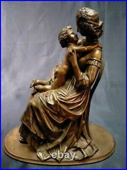 Sculpture Bronze, Mère à l'Enfant, Vers 1900, Signé Marotte