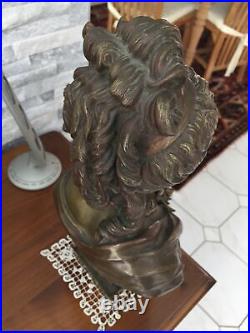 Sculpture, Bronze, buste femme, Art nouveau, Haut 35 Cm Attribué À AIZELIN E