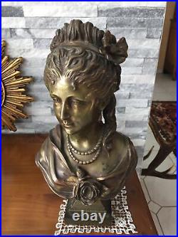 Sculpture, Bronze, buste femme, Art nouveau, Haut 35 Cm Environ