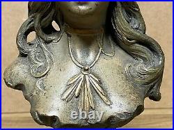 Sculpture Buste De Femme Couronne Terre Cuite Signé Alfred Foretay Art Nouveau