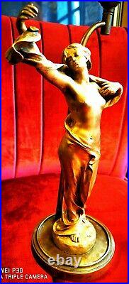 Sculpture De Femme Art Nouveau Jules-Aimé Grosjean (1872-1906) montée en lampe