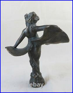 Sculpture En Bronze Antique Ballerine Art Nouveau Papillon Petite Statue BM30