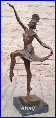 Sculpture En Bronze D'Une Danseuse Érotique Art Nouveau Signée, Qualité Musée