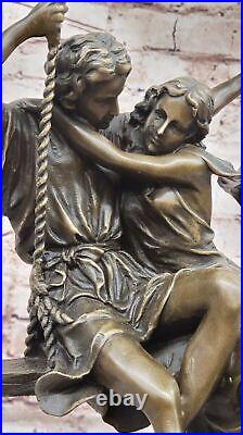 Sculpture En Bronze Signée Cesaro Vintage Homme Et Femme Art Nouveau