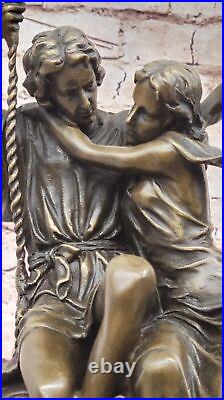 Sculpture En Bronze Signée Cesaro Vintage Homme Et Femme Art Nouveau