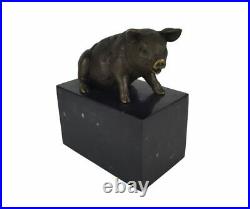 Sculpture En Bronze Statue Animalier Zoo Cochon Socle En Marbre Art Déco H 16 cm
