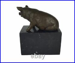 Sculpture En Bronze Statue Animalier Zoo Cochon Socle En Marbre Art Déco H 16 cm
