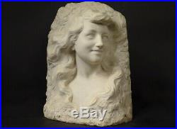 Sculpture Etienne Lenhoir buste jeune femme marbre Carrare Art Nouveau XIXè