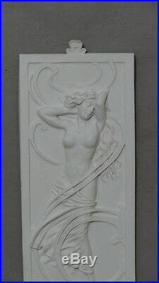 Sculpture, Plaque En Marbre Reconstitué, Femme Art Nouveau