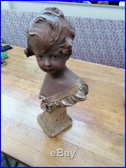 Sculpture Statue Buste Enfant gravé Nelson Art Deco Art Nouveau Antique Vintage