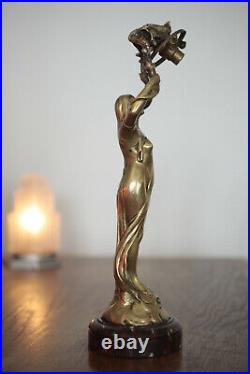 Sculpture Statuette en bronze Lampe Art Nouveau Signée H Fugere