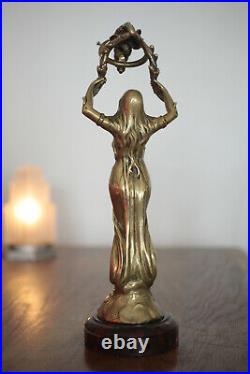 Sculpture Statuette en bronze Lampe Art Nouveau Signée Henry Fugere