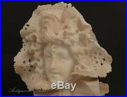Sculpture buste jeune fille albatre Cipriani Art Nouveau 19e