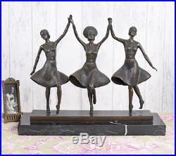Sculpture en Bronze Trois Grazien Figure de Art Déco Chiparus 9kg Féminine