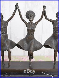 Sculpture en Bronze Trois Grazien Figure de Art Déco Chiparus 9kg Féminine