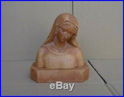 Sculpture en terre cuite buste Vierge Marie signé D. DANIEL Art Nouveau