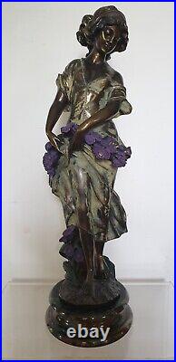 Sculpture femme fleurs 64 cm composite resine style art nouveau dlg moreau