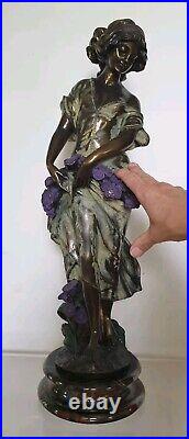 Sculpture femme fleurs 64 cm composite resine style art nouveau dlg moreau