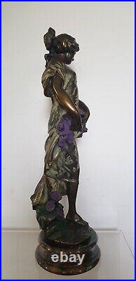 Sculpture femme fleurs 64 cm composite resine style art nouveau dlg moreau