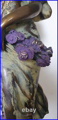 Sculpture femme fleurs 64 cm composite resine style art nouveau dlg moreau