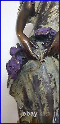 Sculpture femme fleurs 64 cm composite resine style art nouveau dlg moreau