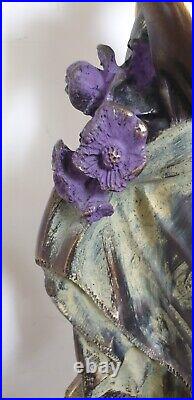 Sculpture femme fleurs 64 cm composite resine style art nouveau dlg moreau