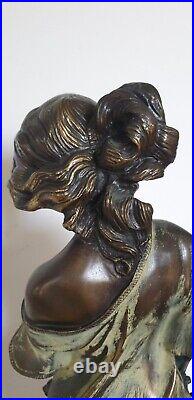 Sculpture femme fleurs 64 cm composite resine style art nouveau dlg moreau