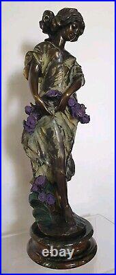 Sculpture femme fleurs 64 cm composite resine style art nouveau dlg moreau