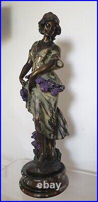 Sculpture femme fleurs 64 cm composite resine style art nouveau dlg moreau