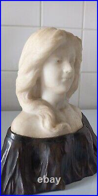 Sculpture marbre de Carrare et bronze buste de jeune fille Art Nouveau G. VERONA