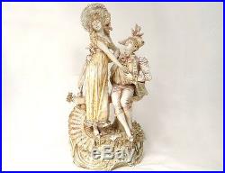 Sculpture porcelaine E. Stellmacher couple galant Amphora Art Nouveau XIXè