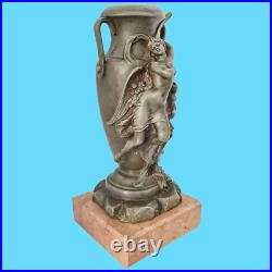 Sculpture statue vase en étain art nouveau femme ailée socle marbre antiquité