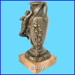 Sculpture statue vase en étain art nouveau femme ailée socle marbre antiquité