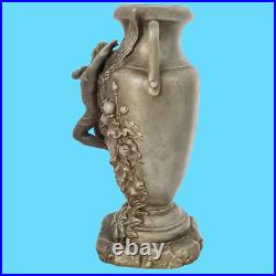 Sculpture statue vase en étain art nouveau femme ailée socle marbre antiquité