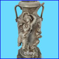 Sculpture statue vase en étain art nouveau femme ailée socle marbre antiquité