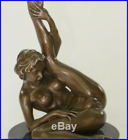 Signé Unique Bronze Sculpture Érotique Sexy Nu Femelle Forme Art Statue Figurine