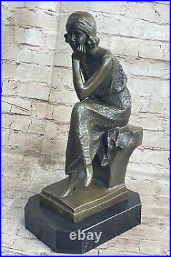 Signée Augustine Moreau Femme Bronze Art Déco Nouveau Sculpture Statue Décor Art