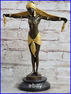 Signée Bronze Style Art Nouveau Deco Chiparus Statue Figurine Très Grand Cadeau
