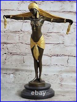 Signée Bronze Style Art Nouveau Deco Chiparus Statue Figurine Très Grand Statue